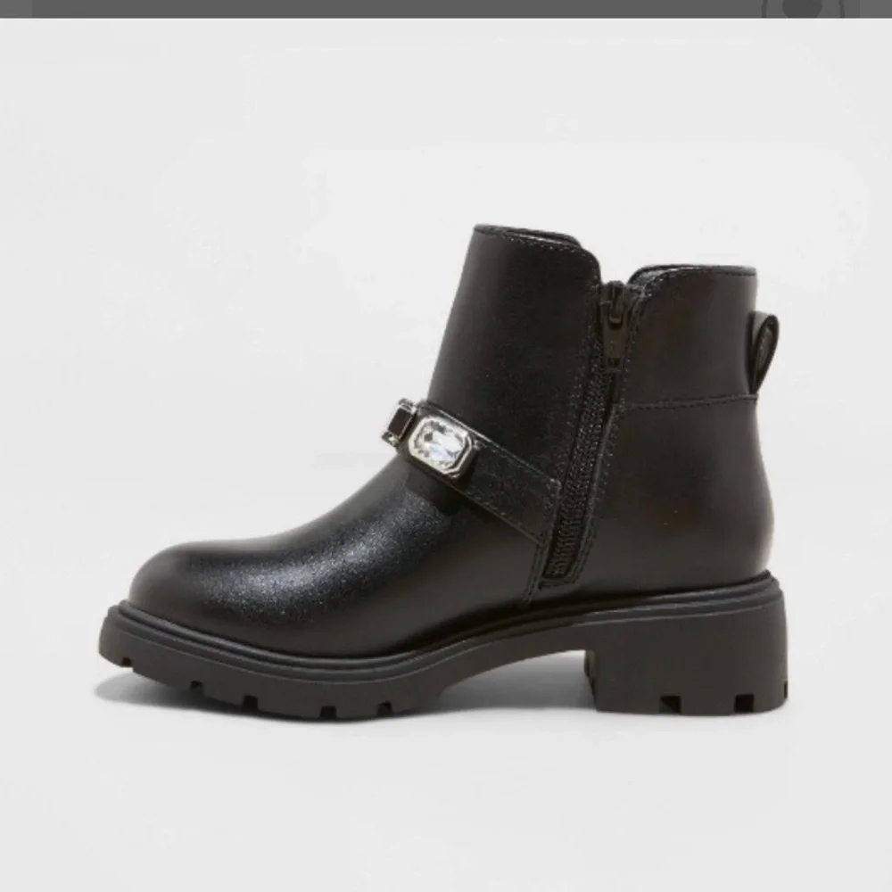 Girls Catalina Chelsea Black Boots with Jewel Accents